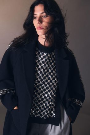 Karen Millen Womens Embellished Cosy Knit Tank Top - Navy - Size X-Small