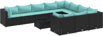 vidaXL Set De Sof&aacute;s De Jard&iacute;n 11 Pzas Y Cojines Rat&aacute;n Sint&eacute;tico Negro Vidaxl