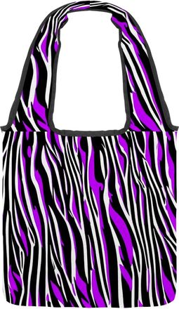 Generic Purple Zebra Stripes Reversible Canvas Shoulder Tote - Double-Sided Print, 12oz Cotton, 27cm Drop, Fold-Flat Bag for Travel, Shopping, Street Outings