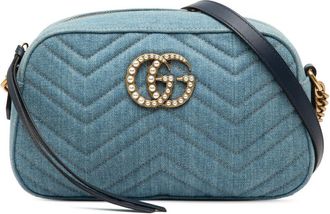 Gucci Pre-owned Gucci Small GG Marmont Matelasse Denim Pearly Crossbody Ladies 447632 520981