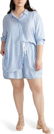 Universal Standard Toni Stripe Button-Up Tunic in Blue/White Stripe at Nordstrom, Size Xs