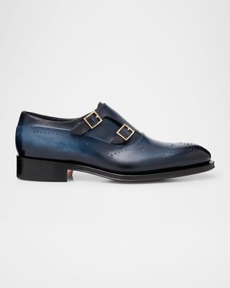 Santoni Men & apos;s Carter Brogue Leather Double Monk-Strap Loafers
