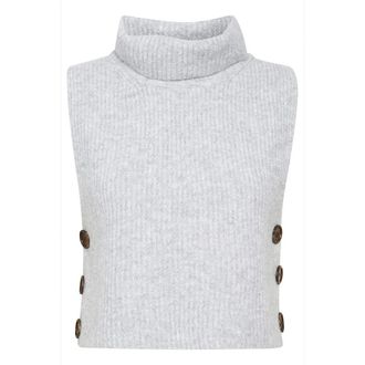 Cream Korte Gebreide Slipover Lichtgrijs Melange - Dames - Truien - Wit - Maat: Xl/2Xl Poliester
