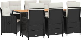 vidaXL Juego De Comedor Para Exteriores 9 Uds. Negro Y Crema Vidaxl