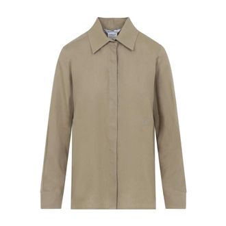 Max Mara Shirts, female, Brown, Size: 2XS Falasco Linen M Logo Shirt