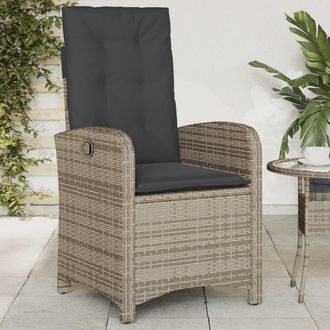 vidaXL Vidaxl - Sill&oacute;n Reclinable De Jard&iacute;n Con Cojines Rat&aacute;n Sint&eacute;tico Gris