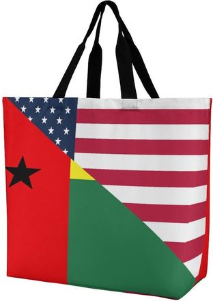Generic U.S. And Guinea Bissau Flag Large Reusable Shopping Bag Lightweight Foldable Tote Bags Washable Shoulder Handbag