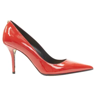 Versace Hibiscus Barocco gold sole red patent Medusa stud pump EU37.5 US7.5
