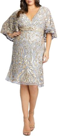 Mac Duggal Embellished Cape Sleeve Cocktail Dress in Platinum Gold at Nordstrom, Size 16W