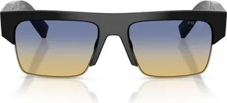 Prada 55mm Rectangular Sunglasses in Black/yellow/Dark Blue at Nordstrom