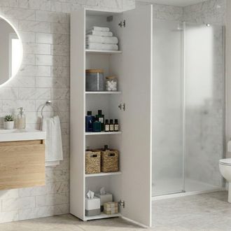 Dmora Columna Colgante Con 1 Puerta, Made In Italy, Mobiliario Moderno, Armario Multiusos Con 1 Puerta Y 4 Estantes, 40x30h180 Cm, Color Blanco Brillante, C