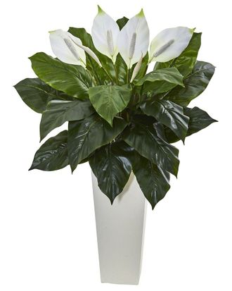 Nearly Natural 3Ft Spathiphyllum Artificial Plant In Tower Planter