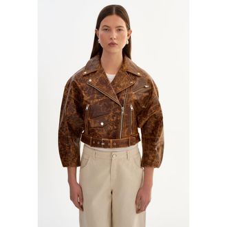 LaMarque Vinnie | Leather Cropped Biker Jacket in Brown at Nordstrom, Size X-Small