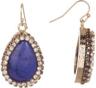 Olivia Welles Alia Double Halo Set Simulated Stone Drop Earrings in Gold /Blue at Nordstrom Rack