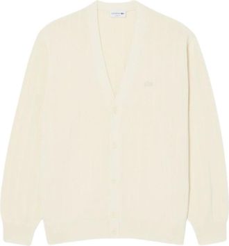 Lacoste Truien & Vesten, Heren, Beige, S, Katoen, Ribgebreide katoenmix vest