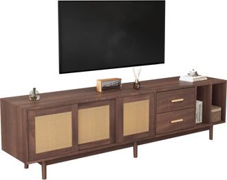 STILVORA Mueble Tv Con 3 Puertas, 2 Cajones Y 2 Nichos, Puertas De Rat&aacute;n, Estilo Japon&eacute;s, En Mdf, 190&times;40&times;52 Cm, Marr&oacute;n