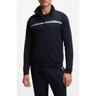 BOSS Authentic Chest Stripe Cotton Track Jacket in Dark Blue at Nordstrom, Size Xx-Large