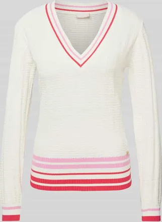 Liu Jo Strickpullover mit V-Ausschnitt in Offwhite, Gr&ouml;&szlig;e S