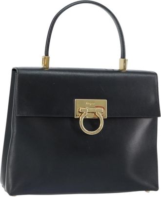 Ferragamo Convertible Top Handle Bag Leather Black Leather Handbag (Pre-Owned)