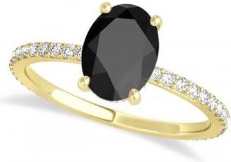Allurez Oval Onyx & Diamond Hidden Halo Engagement Ring 14k Yellow Gold (0.76ct)