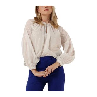 Scotch & Soda Overhemden, Dames, Wit, M, Tie Front Dobby Blouse Eenvoudig Volume