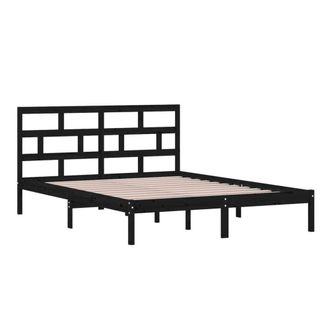 Berkfield Home Beautiful Bed Frame Black 150x200 cm King Size Solid Wood