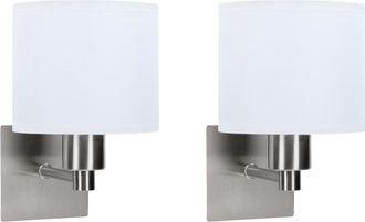Forlight Lyon (2 Unidades) Aplique De Pared Para Dormitorio De N&iacute;quel Satinado Y Pantalla Textil Blanca. L&aacute;mpara Para Cabecero De Cama. Para Bombilla E27 - For