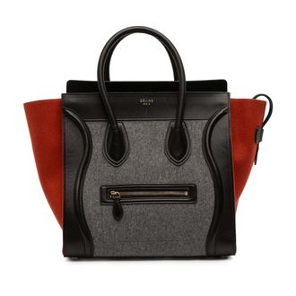 Celine Tweedekans Mini Tricolor Vilt Wol en Kalfsleer Bagage Tote