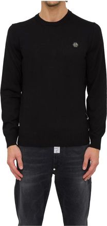 Philipp Plein Zwarte Ronde Hals Pullover Trui - Heren - Ronde hals truien - Zwart - M - Wol - Truien & Vesten