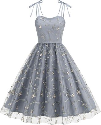 Generic Womens Party Dress Elegant Sweetheart Neck Tie Strap Tulle Prom Dress Vintage Floral Embroidered Princess Prom Birthday Party Wedding Bridesmaid Hallo