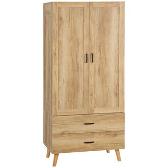 HOMCOM 2 Door Wardrobe with 2 Drawers and Hanging Rail for Bedroom | TJ Hughes