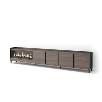 Skraut Home Skraut Home - Mueble Tv, Televisi&oacute;n, Muebles De Sal&oacute;n, Almacenaje, 315x35x61cm, Para Tv Hasta 80, Chimenea El&eacute;ctrica Xxl, Dise&ntilde;o Industrial, Estilo Mo