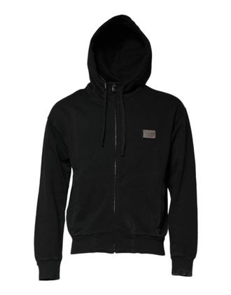 Dolce & Gabbana Logo-Plaque Cotton Hoodie - Black