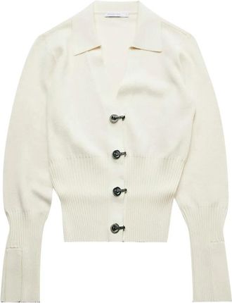 Patrizia Pepe Ribgebreide vest met T-sluiting - Dames - Vesten - Wit - S - Wol - Truien & Vesten