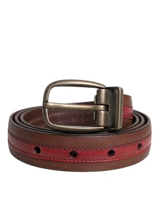 Dolce & Gabbana Burgundy Leather Metal Logo Buckle Mens Belt