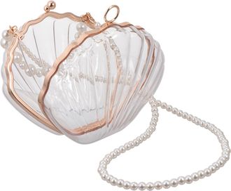 SOLUSTRE Fashionable Shell Crossbody Bag with Man-made Pearl Shoulder Strap Transparent Acrylic Single Shoulder Bag for Women Chic Handbag with Spacious Interi