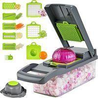 OEM Mandolina Manual 15 En 1 Con 7 Cuchillas De Acero Inoxidable, Cortador De Verduras Multifuncional Para Rebanar, Picar Y Rallar Verduras. - Crezuo