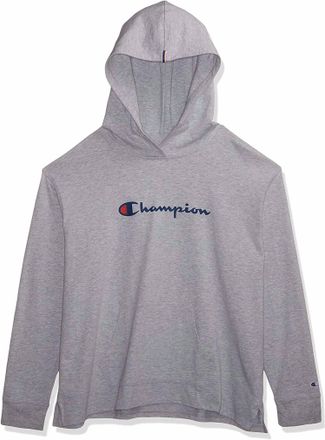 Champion Womens Logo Jersey Pullover Hoodie In Oxford Gray Heather