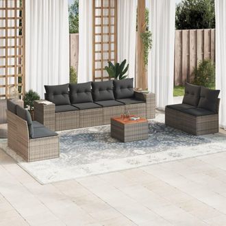 vidaXL Set De Muebles De Jard&iacute;n 9 Pzas Y Cojines Rat&aacute;n Sint&eacute;tico Gris Vidaxl