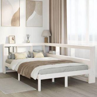 vidaXL Cama Con Estanter&iacute;a Sin Colch&oacute;n Madera Maciza Blanca 120x190 Cm Vidaxl