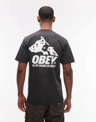 Obey T-shirt nera con stampa di animale sul retro-Nero