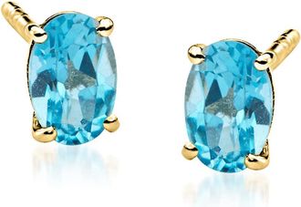 RS Pure by Ross-Simons Oval London Blue Topaz Stud Earrings in 14kt Yellow Gold
