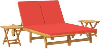 vidaXL Sun Lounger Reclining with Cushion Red Solid Acacia Wood vidaXL