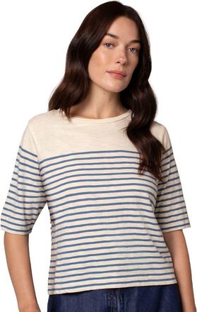 Celtic & Co. Stripe 1/2 Sleeve T-shirt in Blue Ecru Stripe at Nordstrom, Size 10