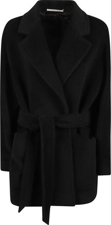 Tagliatore Denise Short Black Belted Virgin Wool Coat