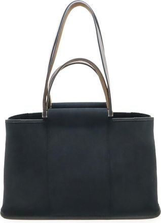 Herm&egrave;s Black Toile Officier Leather Handbag Shoulder Bag Tote Bag (Pre-Owned)