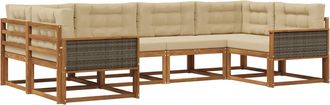 vidaXL Conjunto De Sof&aacute;s De Exterior 6 Uds. Natural Y Beige Vidaxl