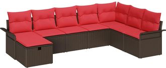 vidaXL Conjunto De Sof&aacute; De Jard&iacute;n 8 Uds. Marr&oacute;n Y Rojo Rat&aacute;n Sint&eacute;tico Vidaxl