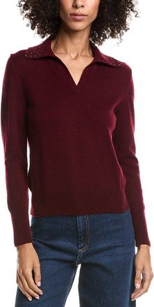 Forté Cashmere Wool & Cashmere-Blend Crystal Polo Sweater