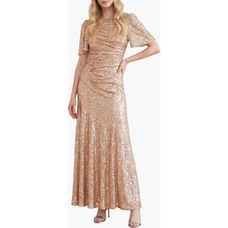 Needle & Thread Valentina Round Neck Maxi Dress in Beige at Nordstrom, Size 12